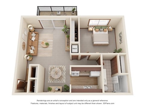 Floor plan for 1 bed, 1 bath, 800 sqft